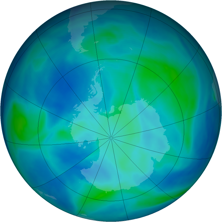 Antarctic ozone map for 05 March 2007